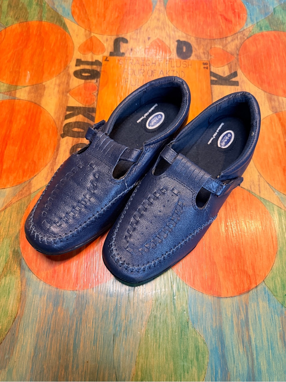 Dr. Scholls Womens Shoes Size 10W Navy Blue Hook Loop Closure Air Pillow Leather